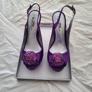Wild Rose Satin Purple Peep Toe Pumps